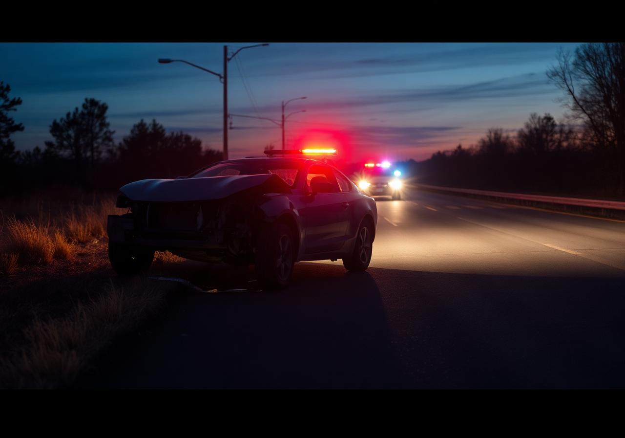 Michigan motor vehicle accident scene at dusk