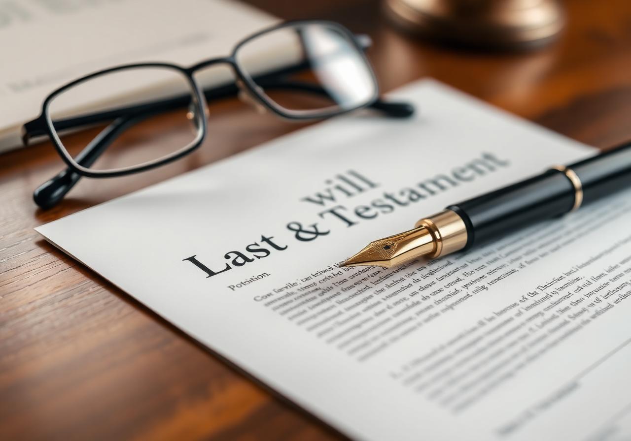 Last Will and Testament with pen and reading glasses