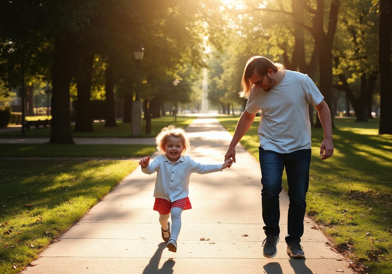 Parent walking with child in a park