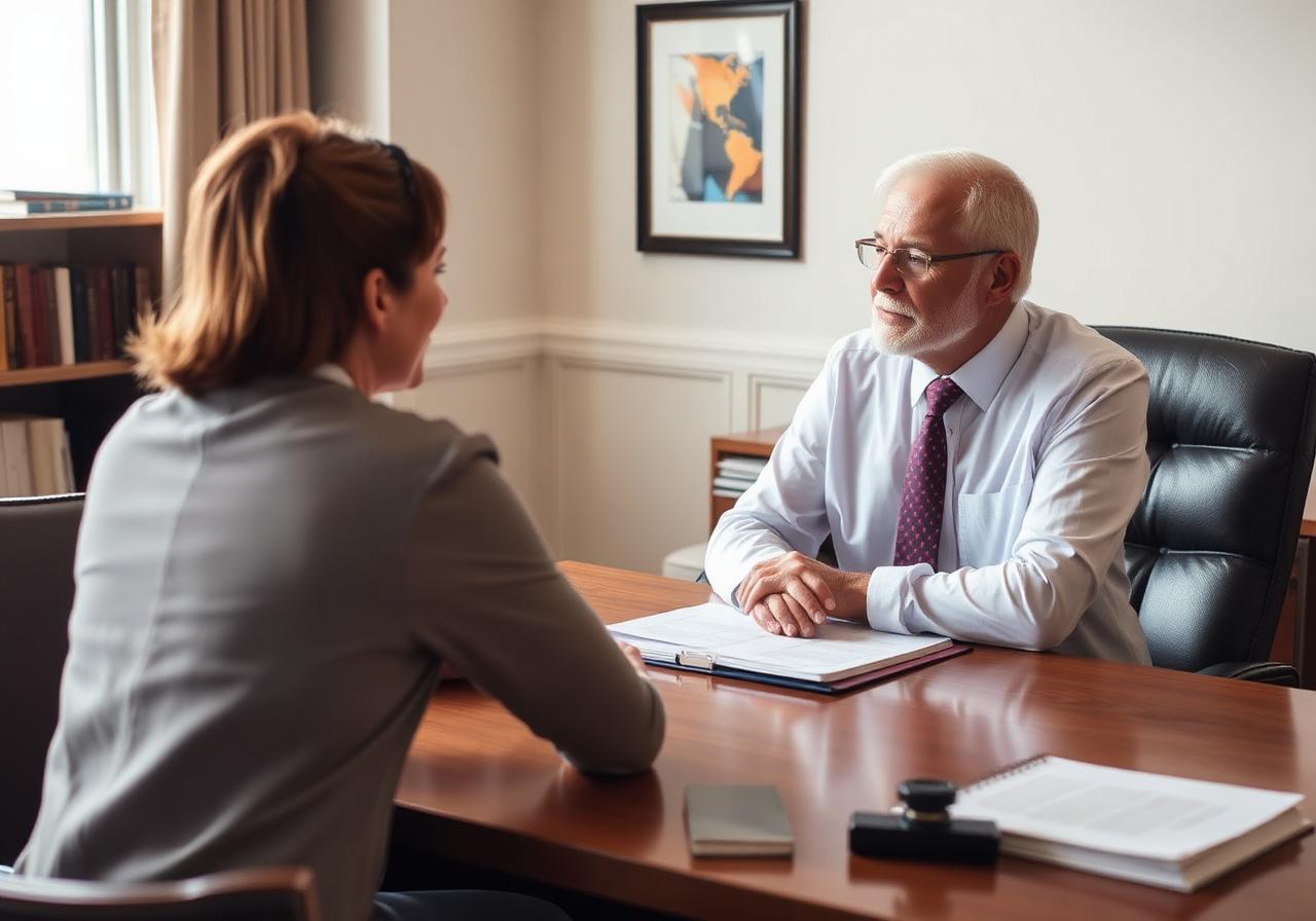Family law attorney listening to client