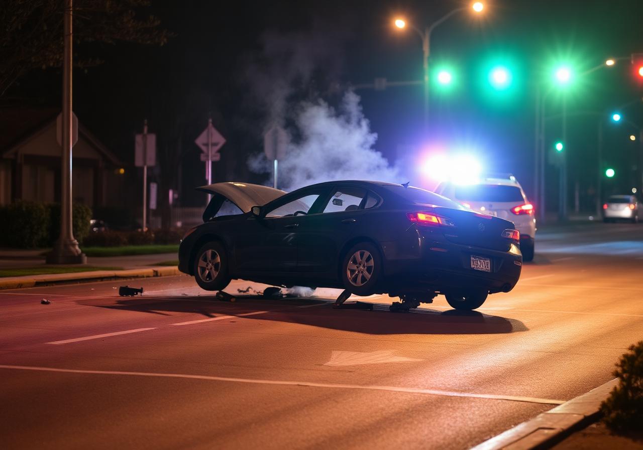 Car accident scene at night