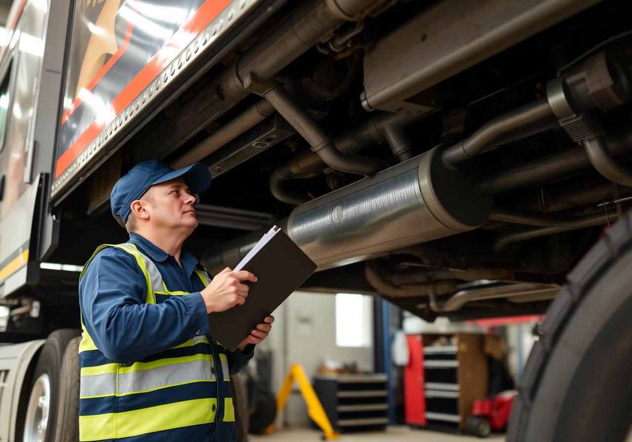 Mechanic inspecting a commercial truck